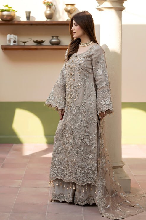 Imrozia Premium | Baad e Saba | I-270 Samak-Brand:Imrozia Premium-Type:Ladies Clothes-Beige-Organza-House of Maryam- Buy in UK, USA