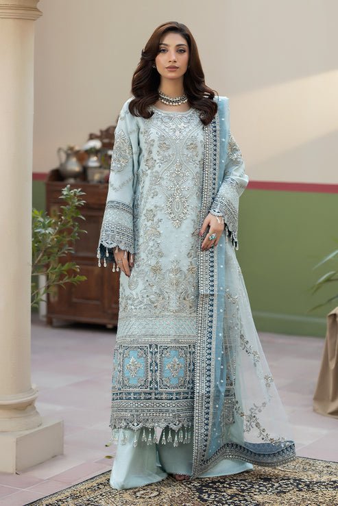 Imrozia Premium | Baad e Saba | I-272 Aylaan-Brand:Imrozia Premium-Type:Ladies Clothes-Ice Blue-Organza-House of Maryam- Buy in UK, USA