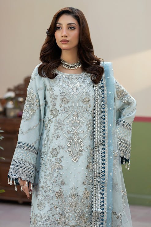 Imrozia Premium | Baad e Saba | I-272 Aylaan-Brand:Imrozia Premium-Type:Ladies Clothes-Ice Blue-Organza-House of Maryam- Buy in UK, USA