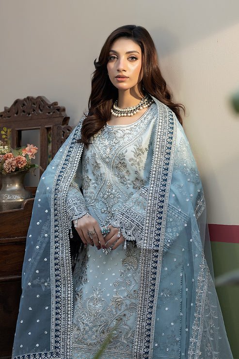 Imrozia Premium | Baad e Saba | I-272 Aylaan-Brand:Imrozia Premium-Type:Ladies Clothes-Ice Blue-Organza-House of Maryam- Buy in UK, USA