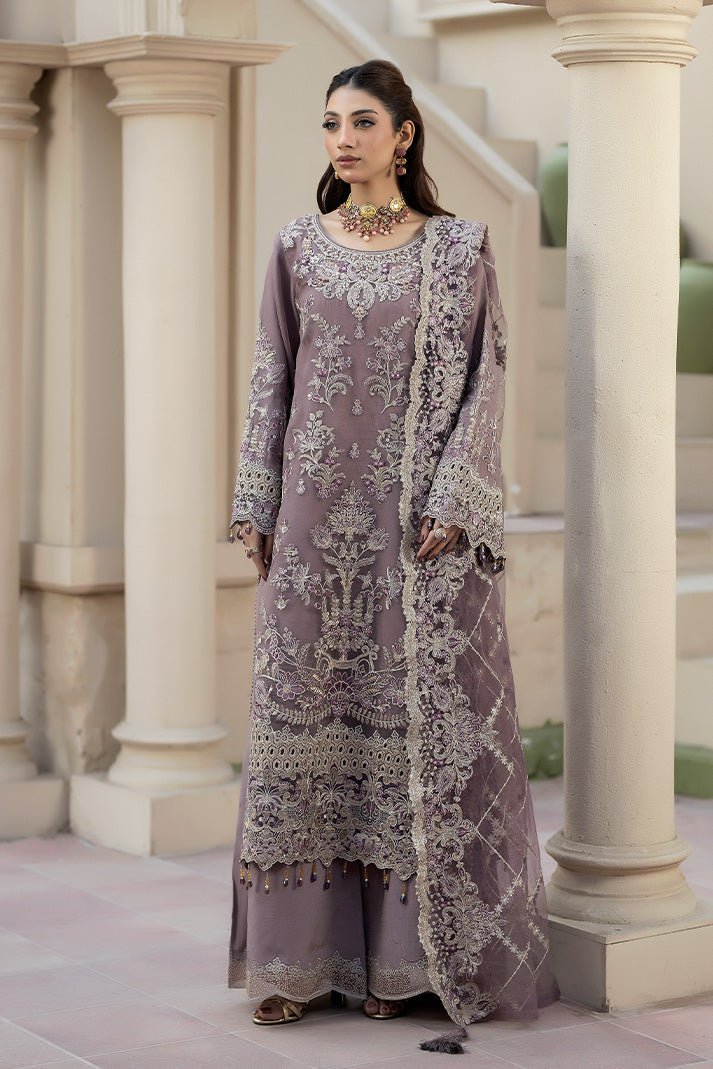Imrozia Premium | Baad e Saba | I-274 Zehraab-Brand:Imrozia Premium-Type:Ladies Clothes-Purplish Gray-Organza-House of Maryam- Buy in UK, USA