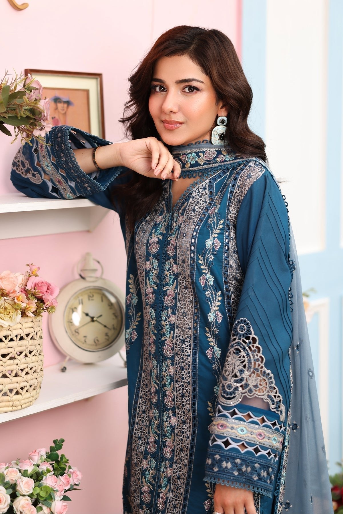 Imrozia Premium | Hayam Luxury Lawn 25 | SL 87 SAHAR-Brand:Imrozia Premium-Type:Ladies Clothes-Teal Blue-Lawn-House of Maryam- Buy in UK, USA