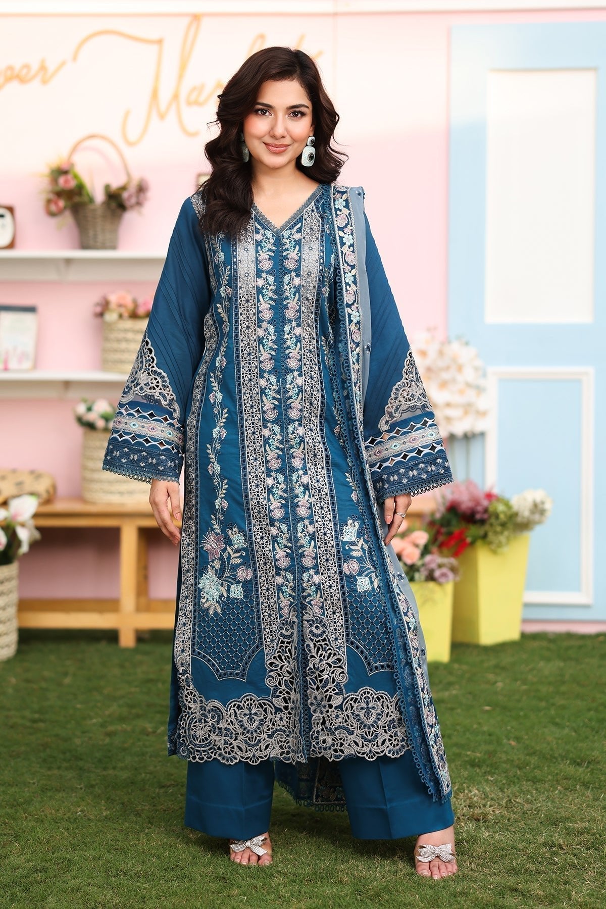 Imrozia Premium | Hayam Luxury Lawn 25 | SL 87 SAHAR-Brand:Imrozia Premium-Type:Ladies Clothes-Teal Blue-Lawn-House of Maryam- Buy in UK, USA