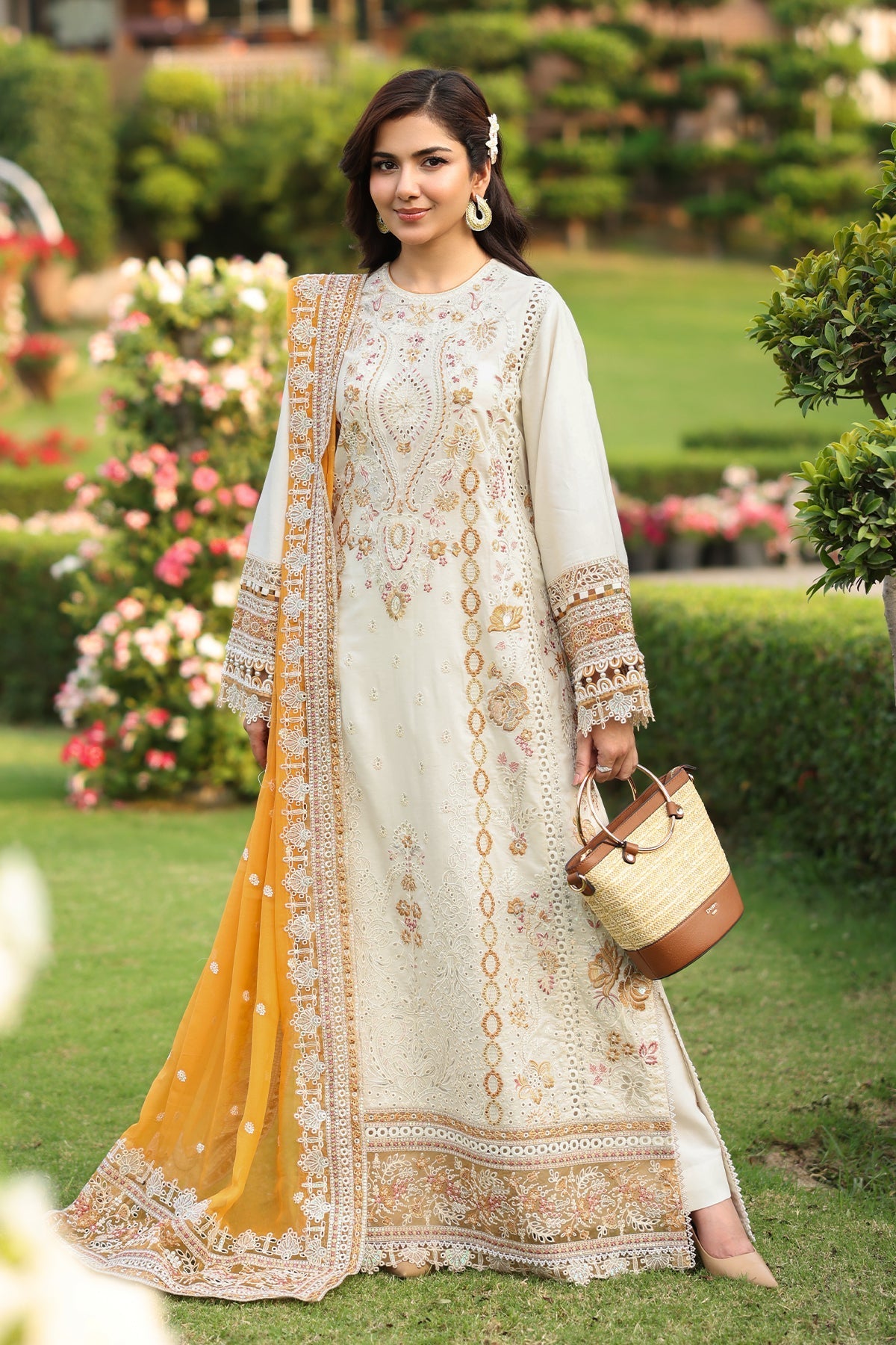 Imrozia Premium | Hayam Luxury Lawn 25 | SL 91 LULU-Brand:Imrozia Premium-Type:Ladies Clothes-Ivory-Lawn-House of Maryam- Buy in UK, USA
