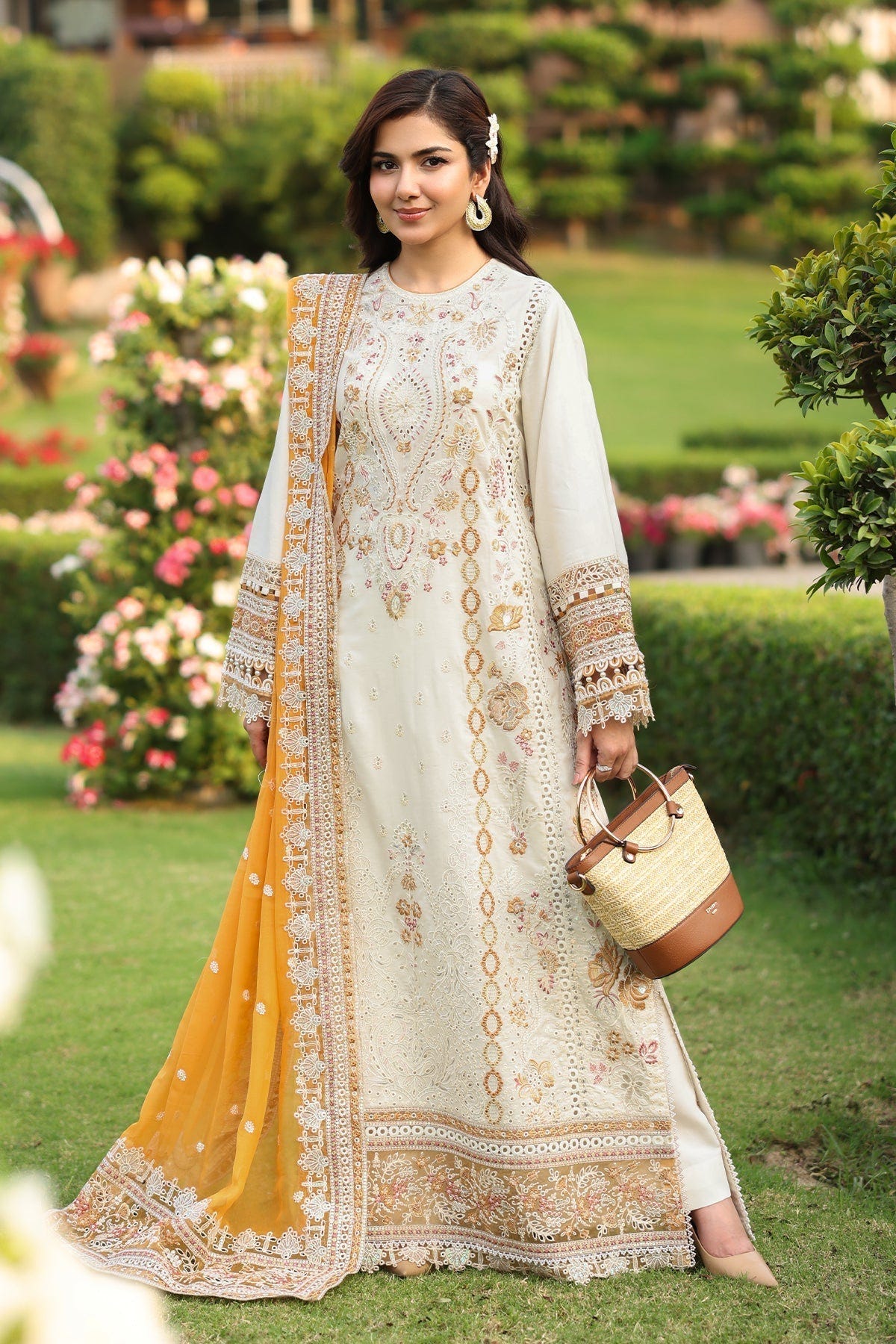 Imrozia Premium | Hayam Luxury Lawn 25 | SL 91 LULU-Brand:Imrozia Premium-Type:Ladies Clothes-Ivory-Lawn-House of Maryam- Buy in UK, USA
