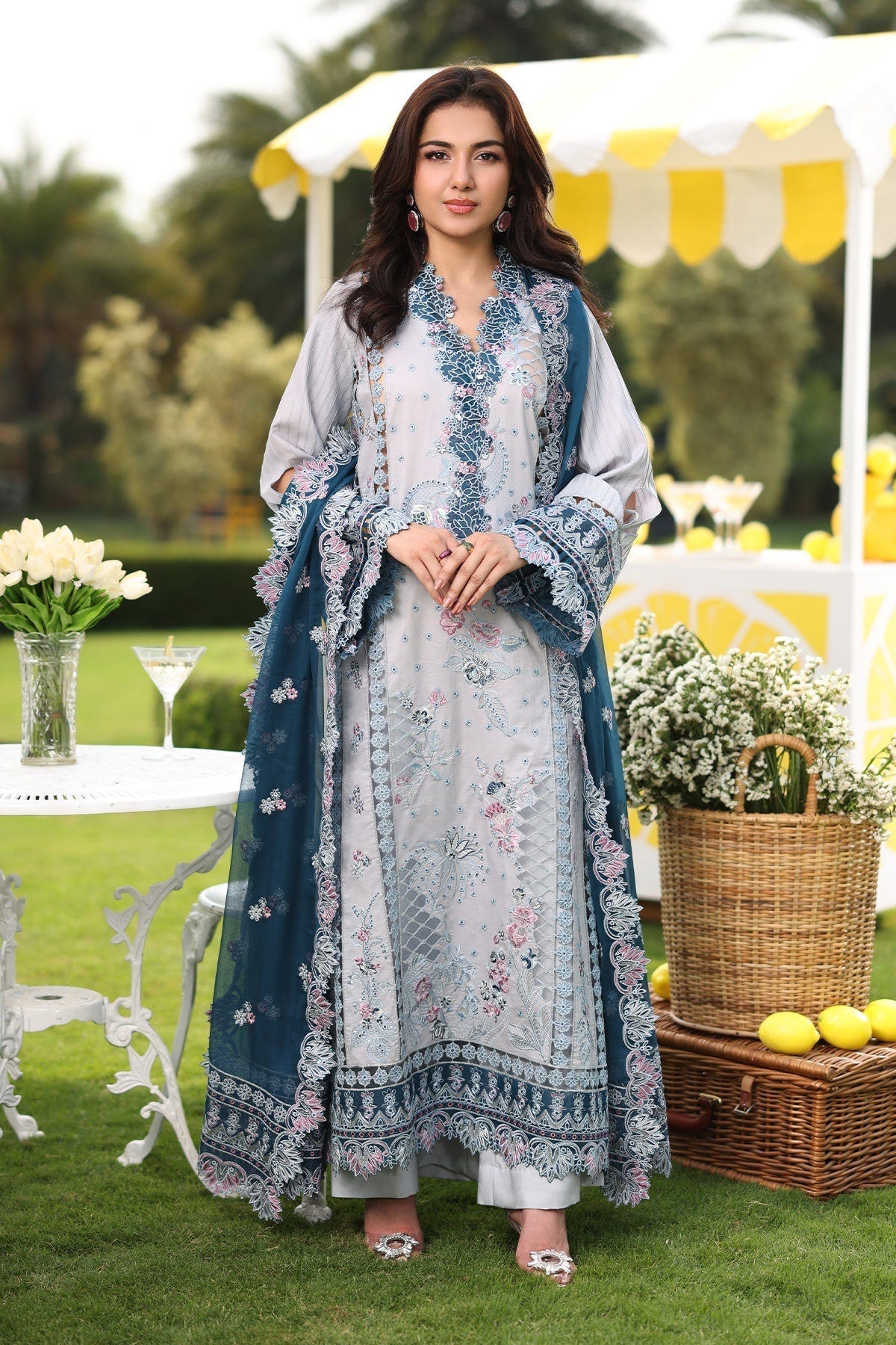 Imrozia Premium | Hayam Luxury Lawn 25 | SL 96 MUNIRA-Brand:Imrozia Premium-Type:Ladies Clothes-Silver-Lawn-House of Maryam- Buy in UK, USA