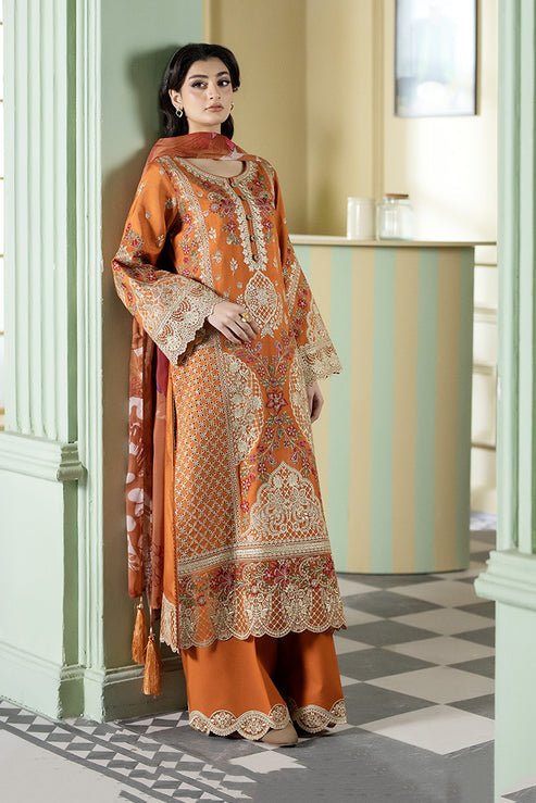 Imrozia Premium | Opaline Drape | IP-186 Ivory Gleam-Brand:Imrozia Premium-Type:Ladies Clothes-Burnt Orange-Viscose-House of Maryam- Buy in UK, USA