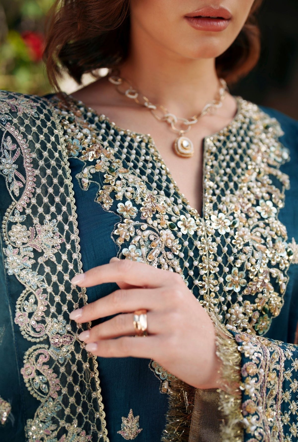 Inayat | Meharma Luxury Pret 26 | HAYA-Brand:Inayat-Type:Ladies Clothes-Deep Teal-Raw Silk-House of Maryam- Buy in UK, USA