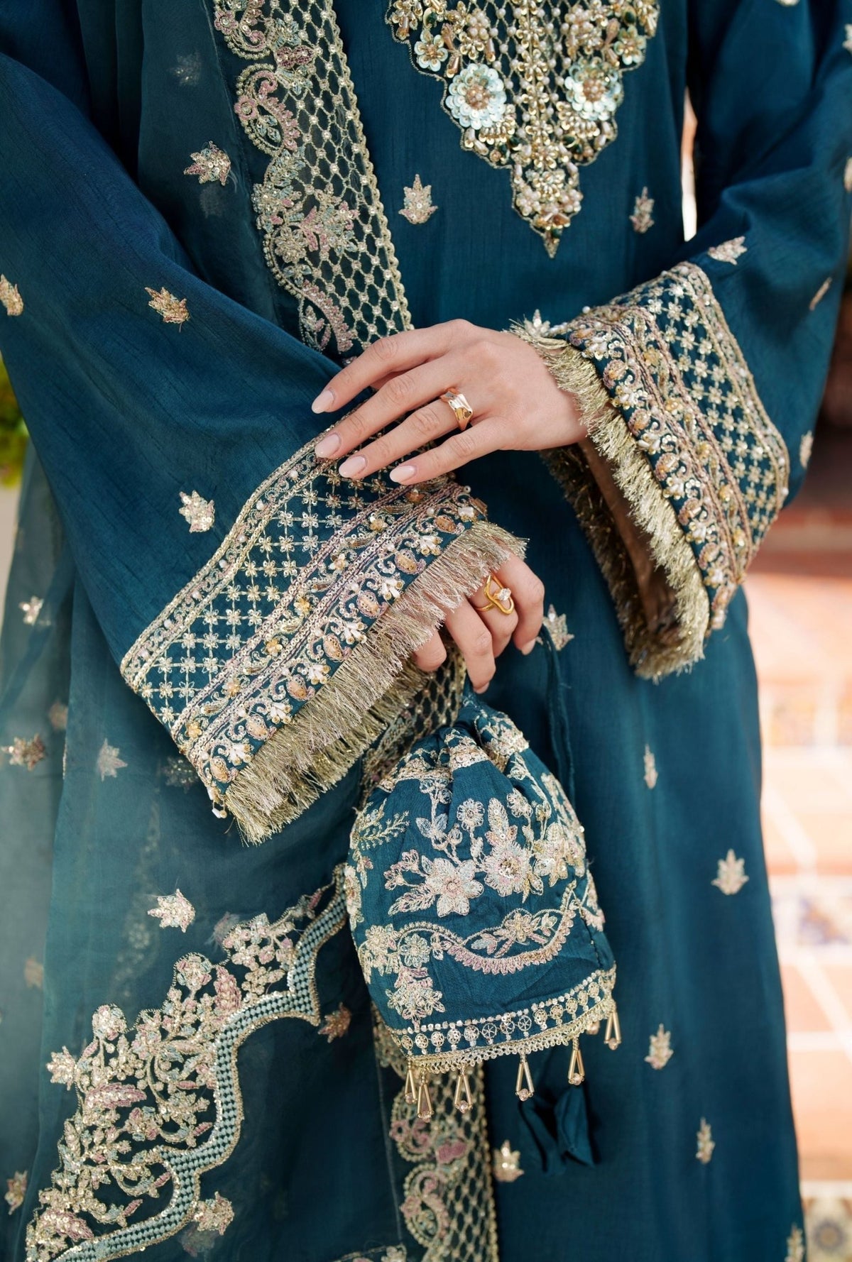 Inayat | Meharma Luxury Pret 26 | HAYA-Brand:Inayat-Type:Ladies Clothes-Deep Teal-Raw Silk-House of Maryam- Buy in UK, USA