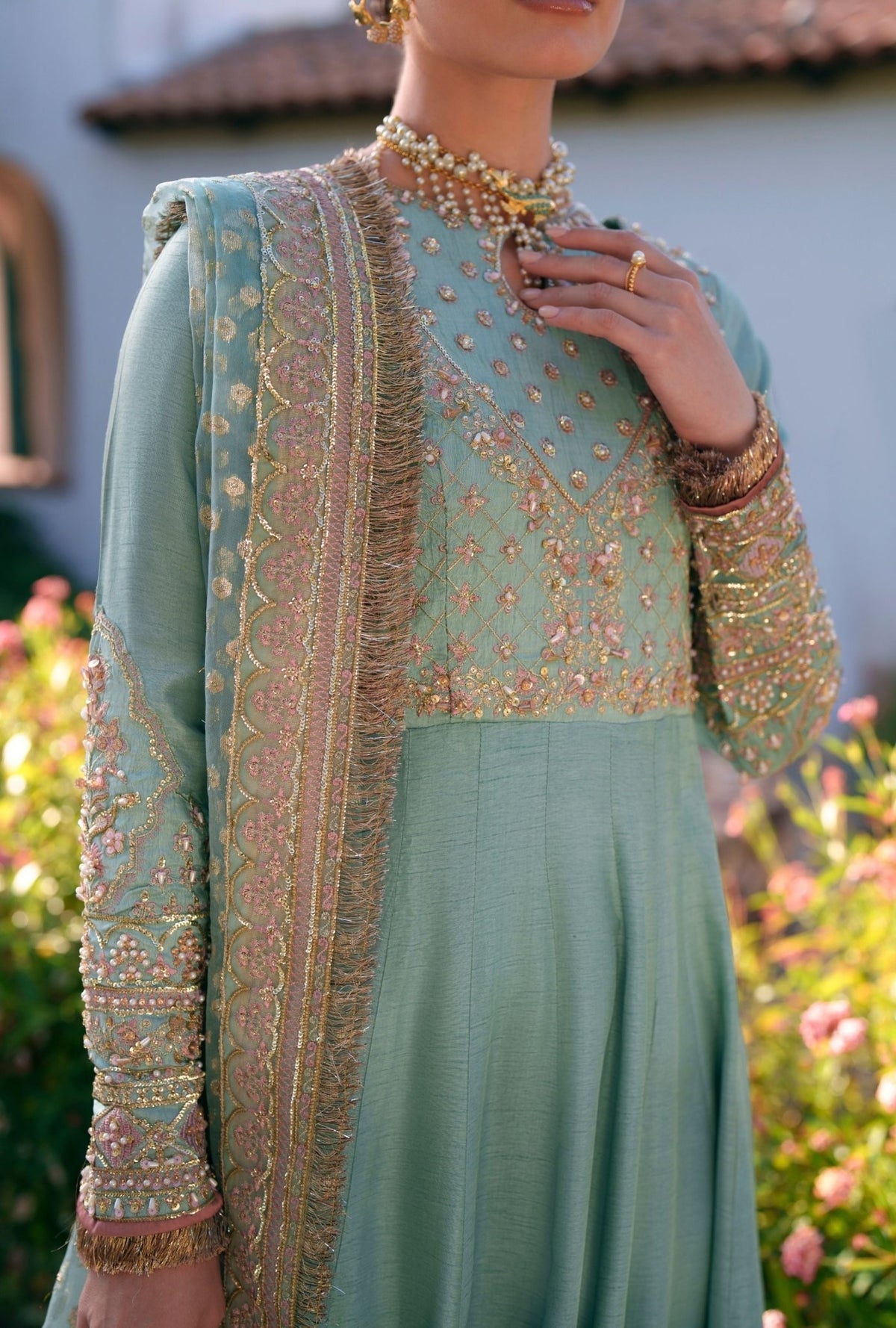 Inayat | Meharma Luxury Pret 26 | HOOR-Brand:Inayat-Type:Ladies Clothes-Mint-Raw Silk-House of Maryam- Buy in UK, USA