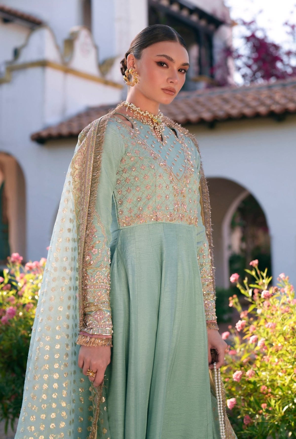 Inayat | Meharma Luxury Pret 26 | HOOR-Brand:Inayat-Type:Ladies Clothes-Mint-Raw Silk-House of Maryam- Buy in UK, USA