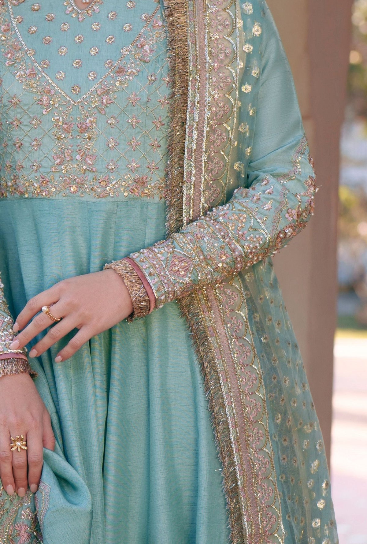 Inayat | Meharma Luxury Pret 26 | HOOR-Brand:Inayat-Type:Ladies Clothes-Mint-Raw Silk-House of Maryam- Buy in UK, USA