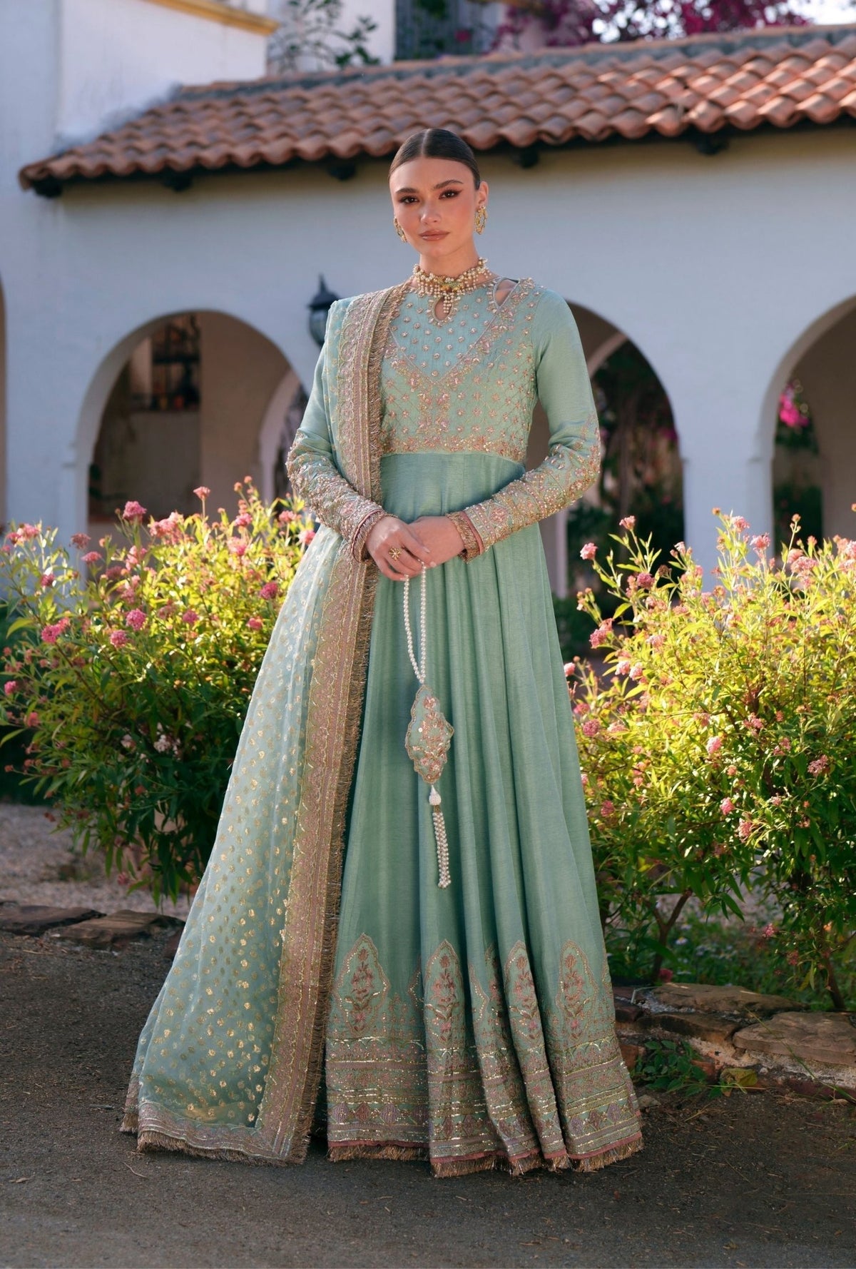 Inayat | Meharma Luxury Pret 26 | HOOR-Brand:Inayat-Type:Ladies Clothes-Mint-Raw Silk-House of Maryam- Buy in UK, USA