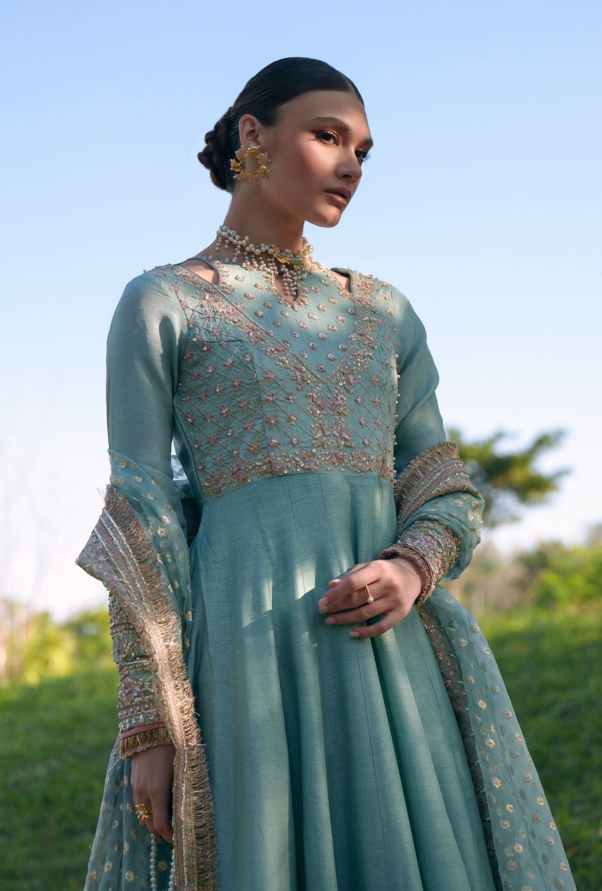 Inayat | Meharma Luxury Pret 26 | HOOR-Brand:Inayat-Type:Ladies Clothes-Mint-Raw Silk-House of Maryam- Buy in UK, USA