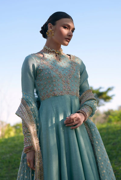 Inayat | Meharma Luxury Pret 26 | HOOR-Brand:Inayat-Type:Ladies Clothes-Mint-Raw Silk-House of Maryam- Buy in UK, USA
