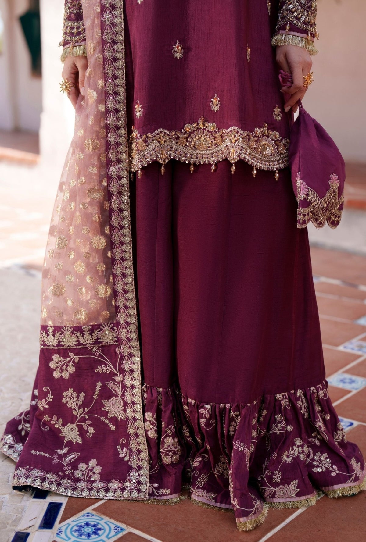 Inayat | Meharma Luxury Pret 26 | JAHAN-Brand:Inayat-Type:Ladies Clothes-Magenta-Raw Silk-House of Maryam- Buy in UK, USA