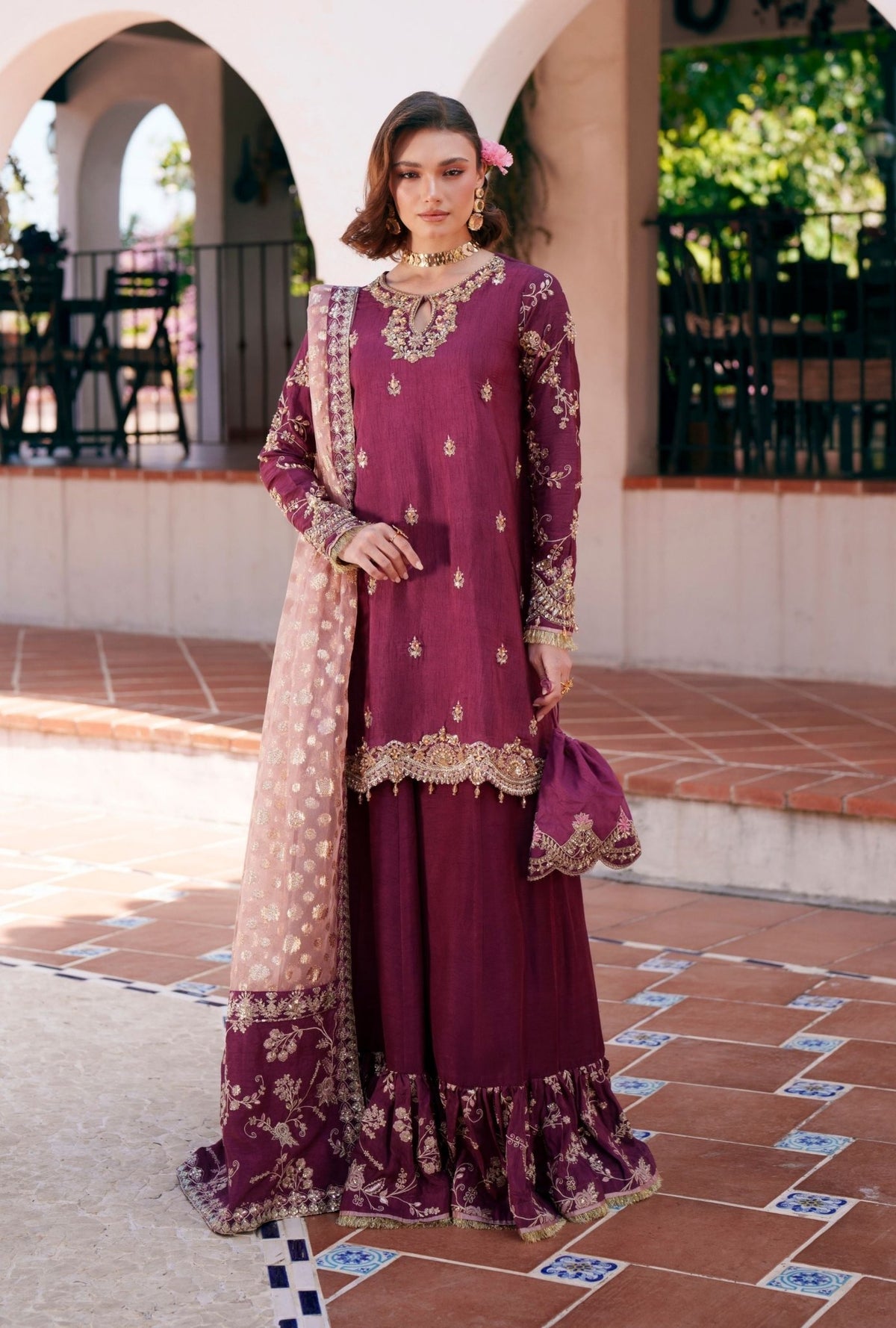 Inayat | Meharma Luxury Pret 26 | JAHAN-Brand:Inayat-Type:Ladies Clothes-Magenta-Raw Silk-House of Maryam- Buy in UK, USA