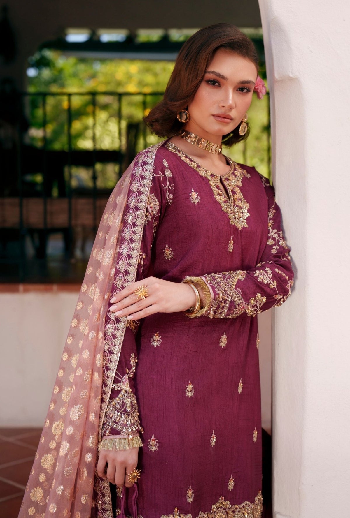 Inayat | Meharma Luxury Pret 26 | JAHAN-Brand:Inayat-Type:Ladies Clothes-Magenta-Raw Silk-House of Maryam- Buy in UK, USA