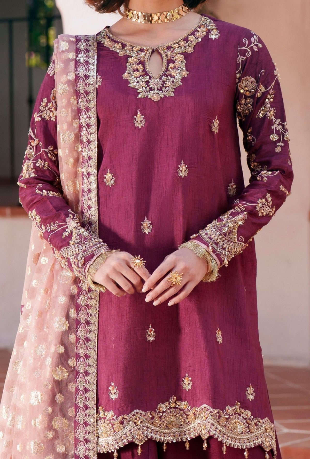 Inayat | Meharma Luxury Pret 26 | JAHAN-Brand:Inayat-Type:Ladies Clothes-Magenta-Raw Silk-House of Maryam- Buy in UK, USA