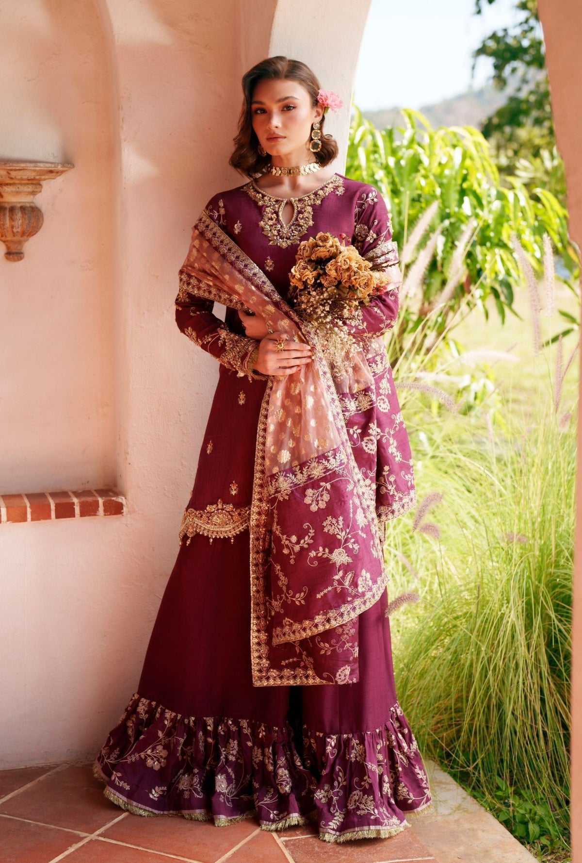Inayat | Meharma Luxury Pret 26 | JAHAN-Brand:Inayat-Type:Ladies Clothes-Magenta-Raw Silk-House of Maryam- Buy in UK, USA