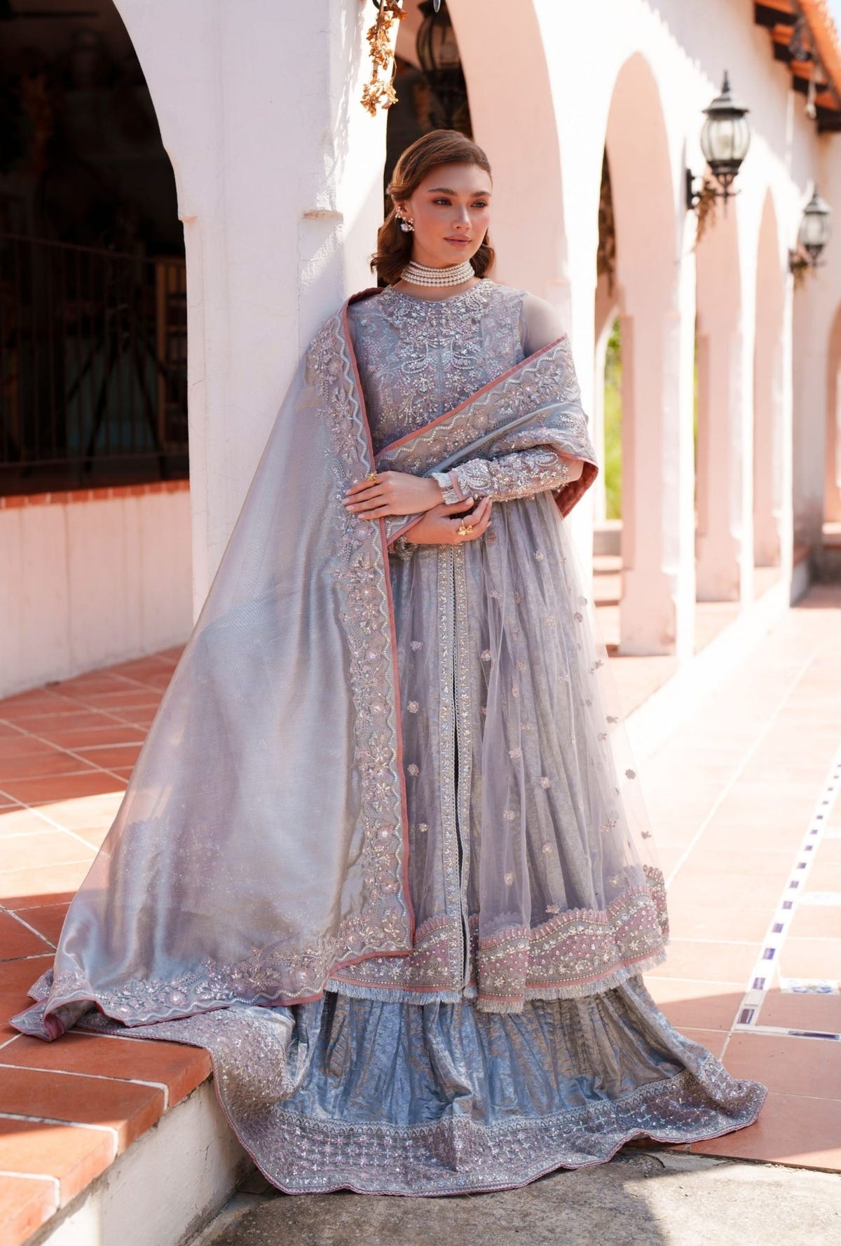 Inayat | Meharma Luxury Pret 26 | MIRA-Brand:Inayat-Type:Ladies Clothes-Silver Blue-Raw Silk-House of Maryam- Buy in UK, USA