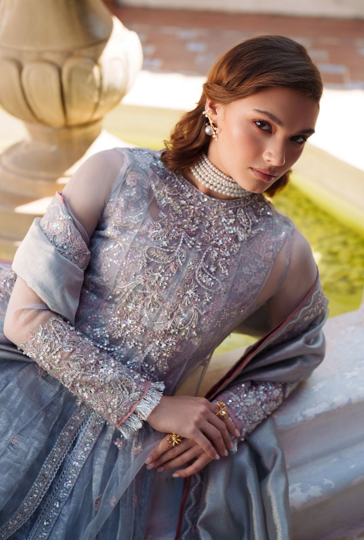 Inayat | Meharma Luxury Pret 26 | MIRA-Brand:Inayat-Type:Ladies Clothes-Silver Blue-Raw Silk-House of Maryam- Buy in UK, USA