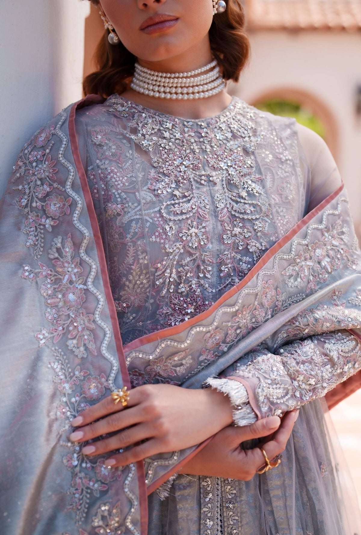 Inayat | Meharma Luxury Pret 26 | MIRA-Brand:Inayat-Type:Ladies Clothes-Silver Blue-Raw Silk-House of Maryam- Buy in UK, USA
