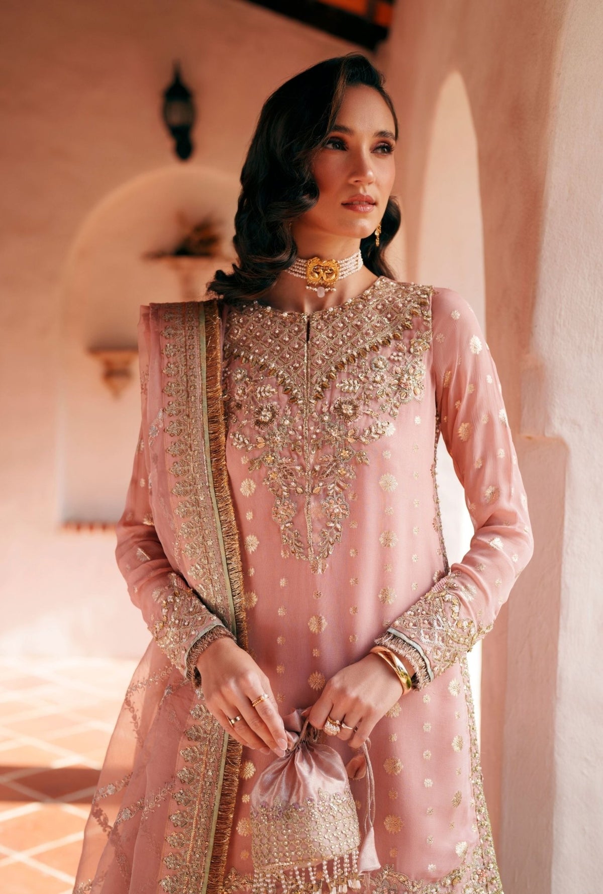 Inayat | Meharma Luxury Pret 26 | NAAZ-Brand:Inayat-Type:Ladies Clothes-Pink-Banarsi Georgete-House of Maryam- Buy in UK, USA