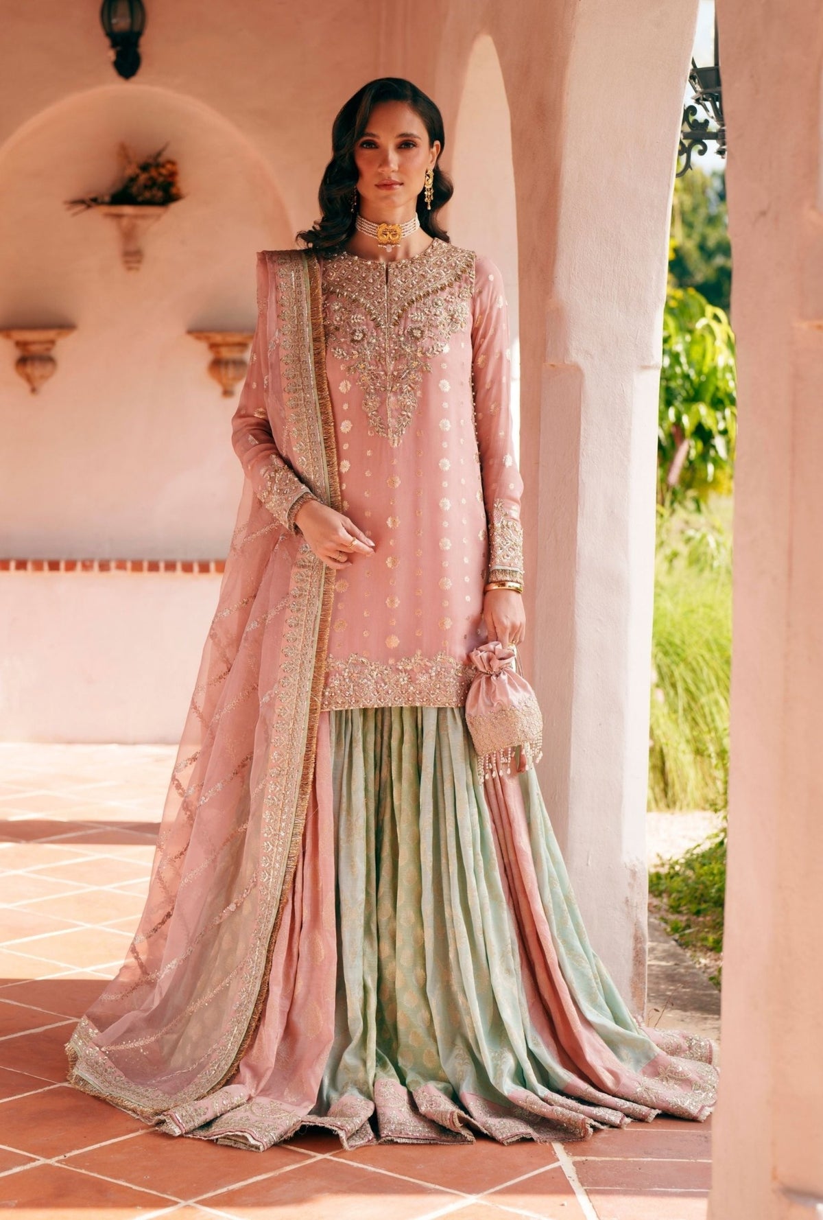 Inayat | Meharma Luxury Pret 26 | NAAZ-Brand:Inayat-Type:Ladies Clothes-Pink-Banarsi Georgete-House of Maryam- Buy in UK, USA