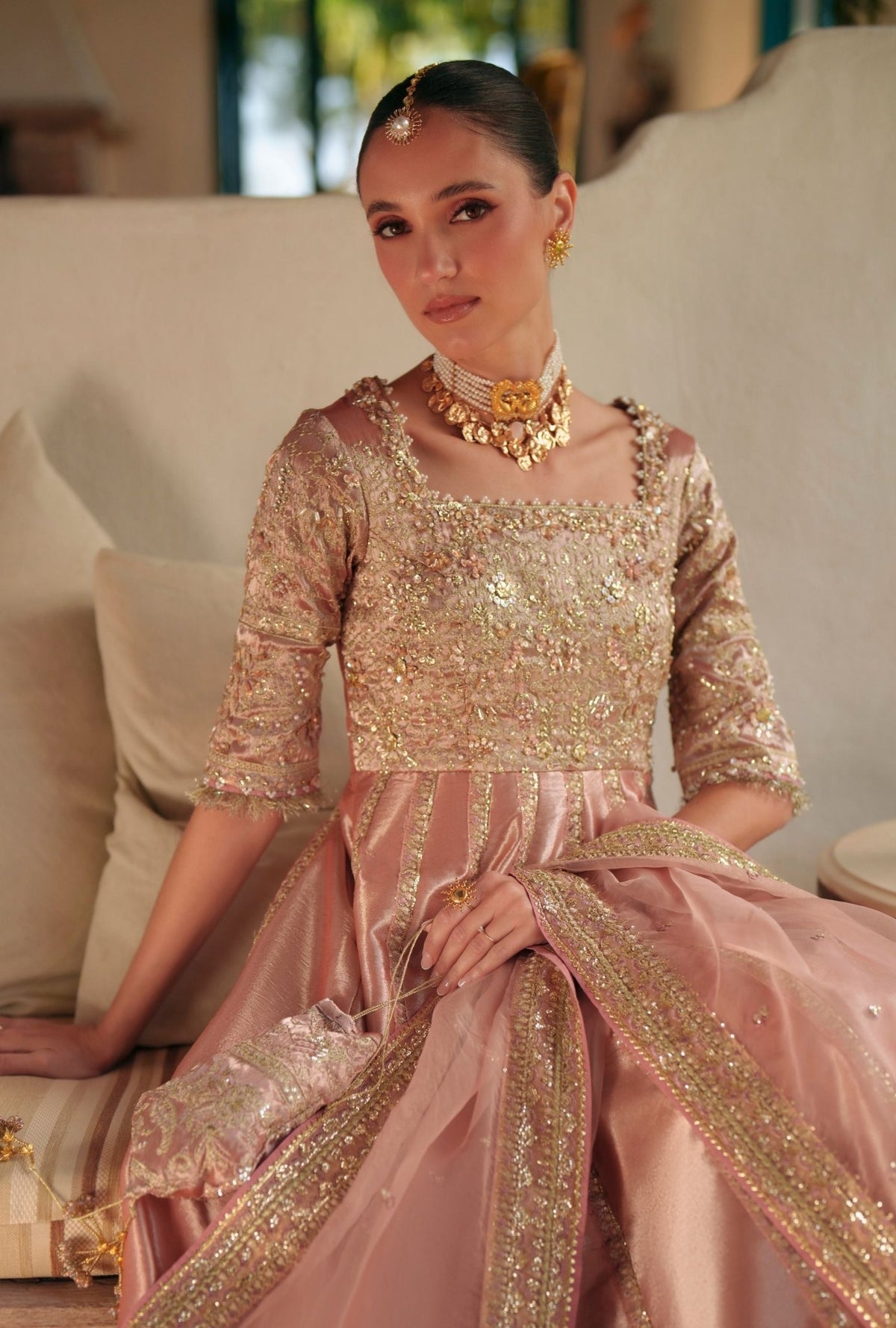 Inayat | Meharma Luxury Pret 26 | NAYAAB-Brand:Inayat-Type:Ladies Clothes-Peach-Zari Tissue-House of Maryam- Buy in UK, USA