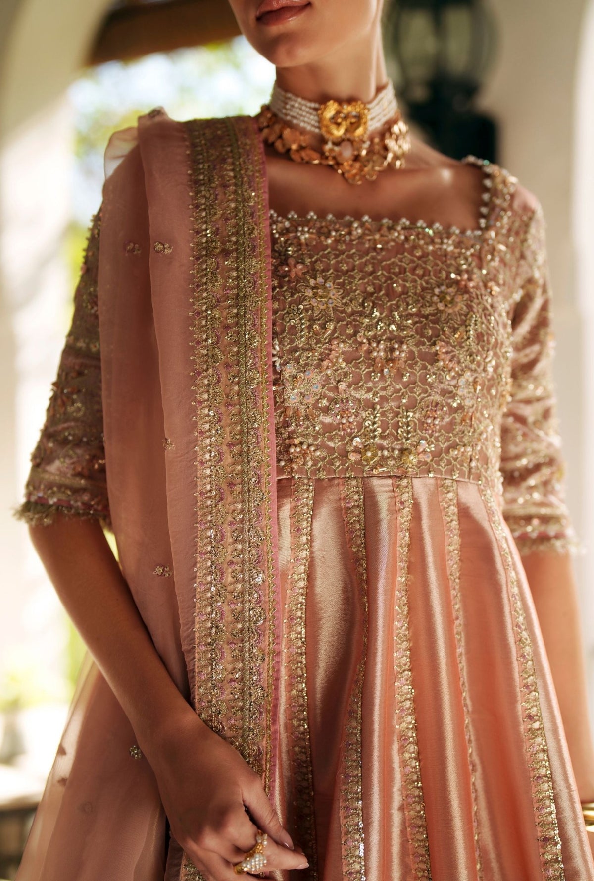 Inayat | Meharma Luxury Pret 26 | NAYAAB-Brand:Inayat-Type:Ladies Clothes-Peach-Zari Tissue-House of Maryam- Buy in UK, USA