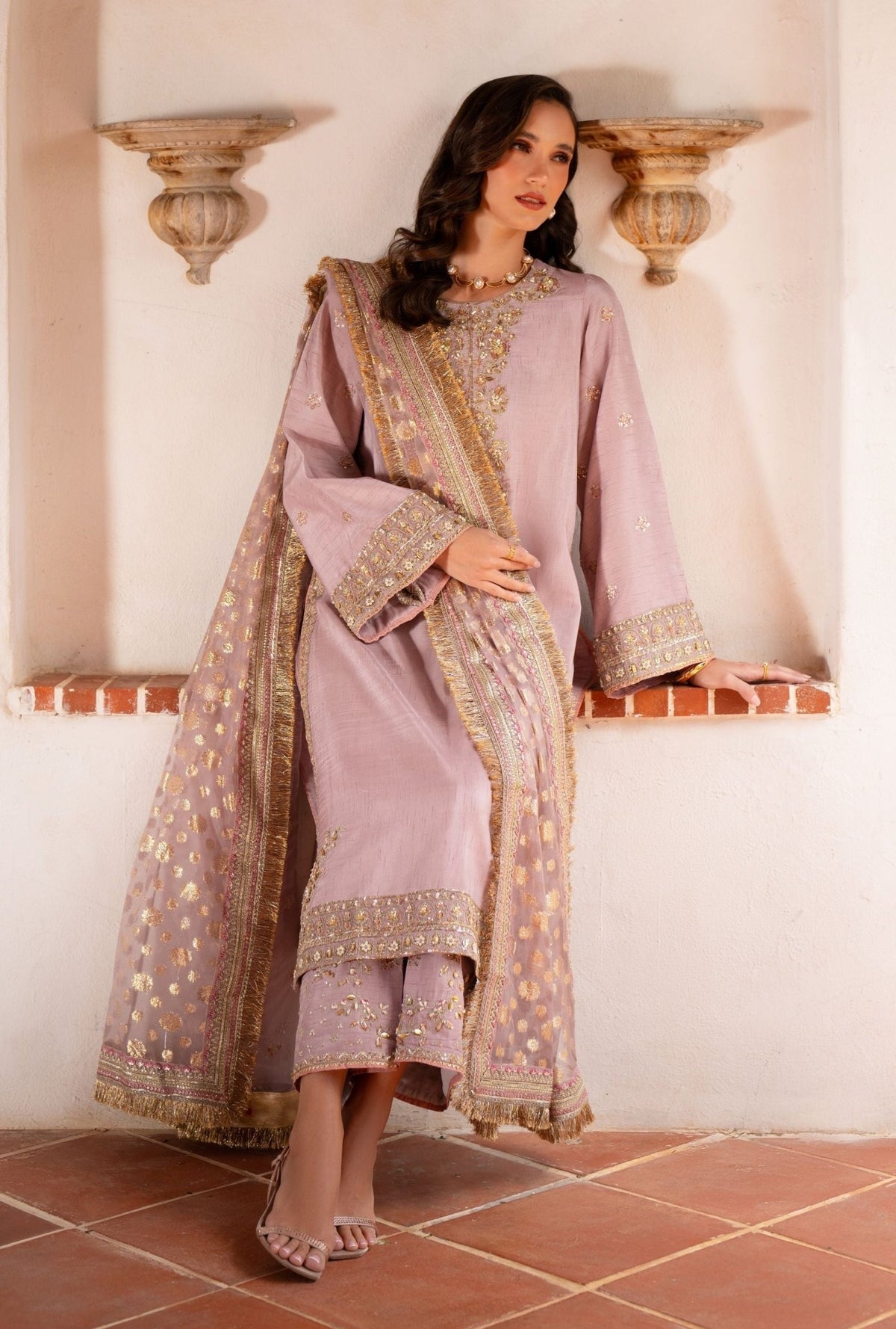 Inayat | Meharma Luxury Pret 26 | SEHER-Brand:Inayat-Type:Ladies Clothes-Soft Lilac-Raw Silk-House of Maryam- Buy in UK, USA