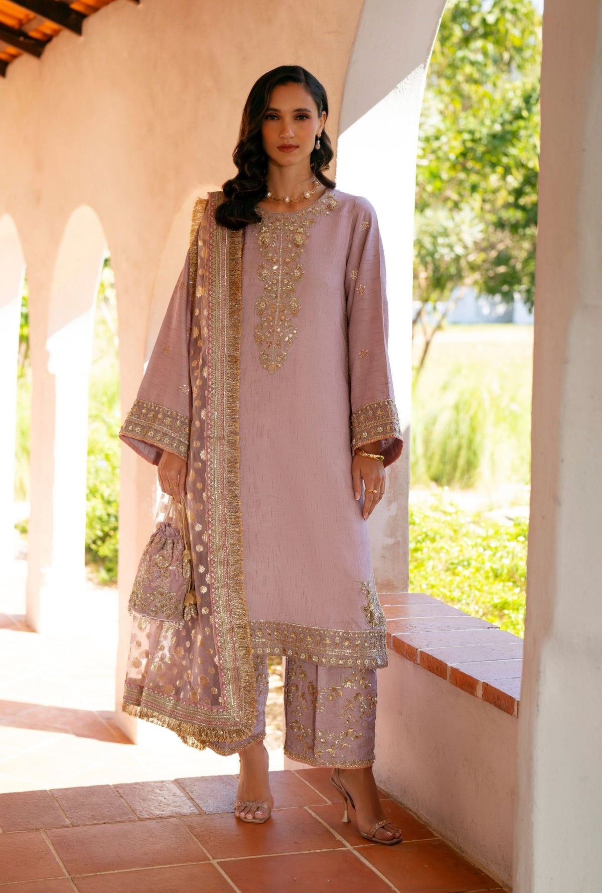 Inayat | Meharma Luxury Pret 26 | SEHER-Brand:Inayat-Type:Ladies Clothes-Soft Lilac-Raw Silk-House of Maryam- Buy in UK, USA