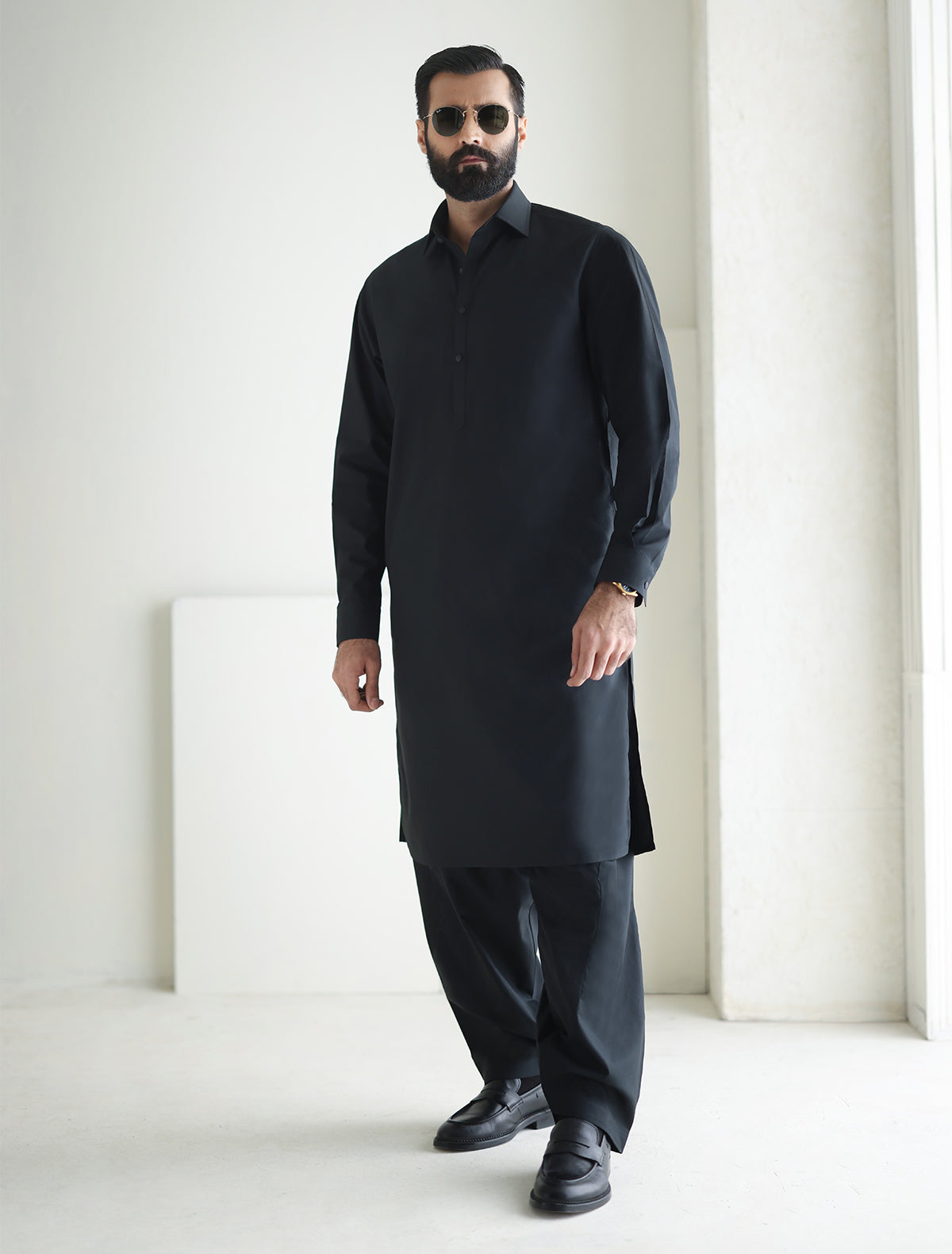 Pakistani Menswear | Ismail Farid - BLACK KAMEEZ SHALWAR by Designer House of Maryam Ltd. - House of Maryam - Pakistani Designer Ethnic Wear in {{ shop.shopifyCountryName }}