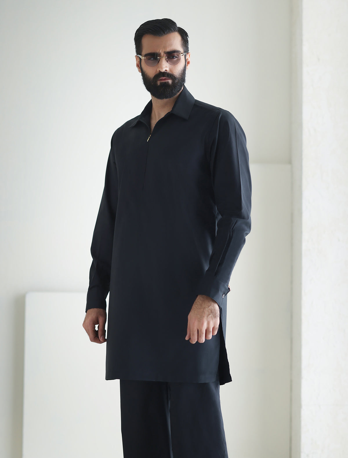 Pakistani Menswear | Ismail Farid - BLACK DESIGNER KURTA PAJAMA by Designer House of Maryam Ltd. - House of Maryam - Pakistani Designer Ethnic Wear in {{ shop.shopifyCountryName }}