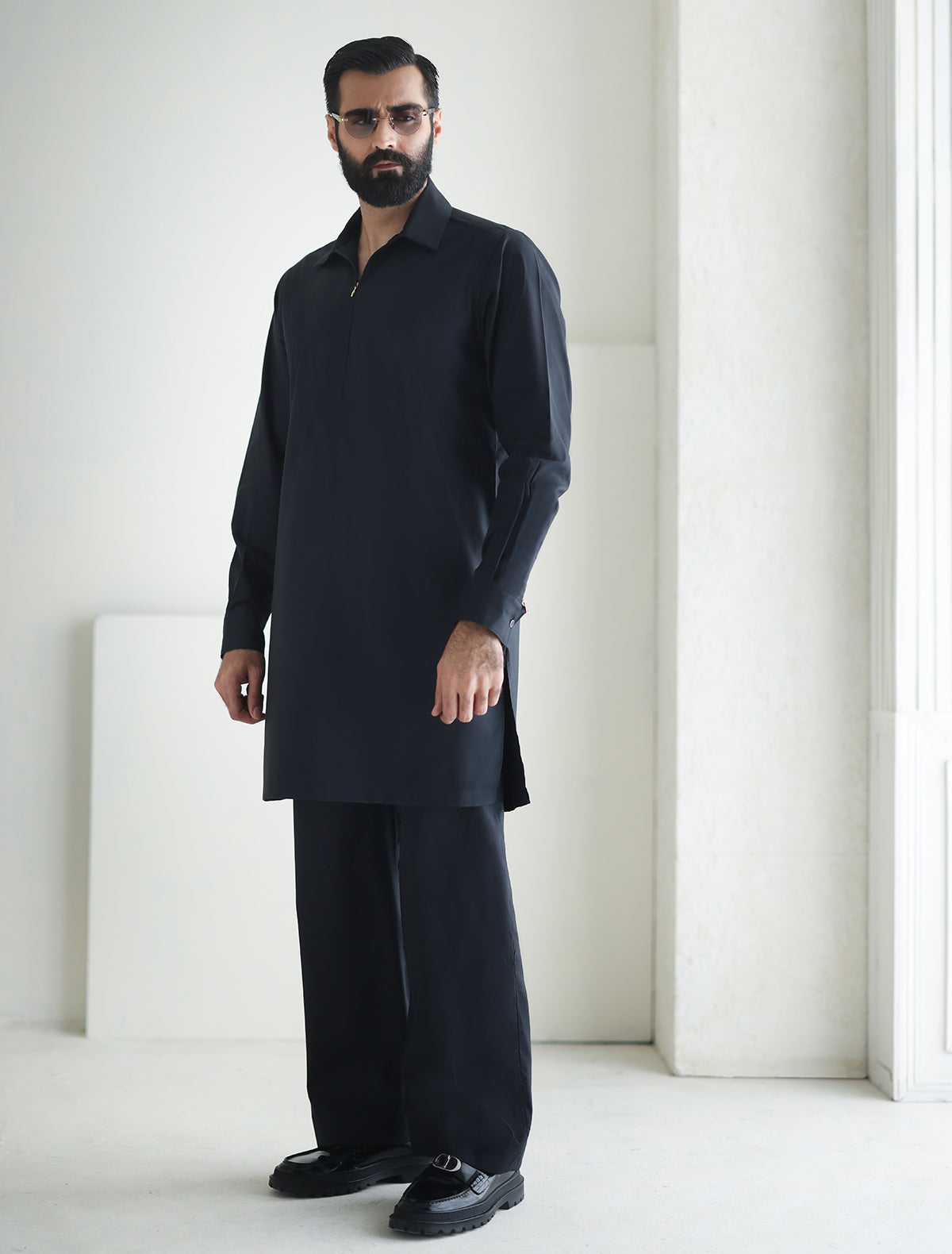 Pakistani Menswear | Ismail Farid - BLACK DESIGNER KURTA PAJAMA by Designer House of Maryam Ltd. - House of Maryam - Pakistani Designer Ethnic Wear in {{ shop.shopifyCountryName }}