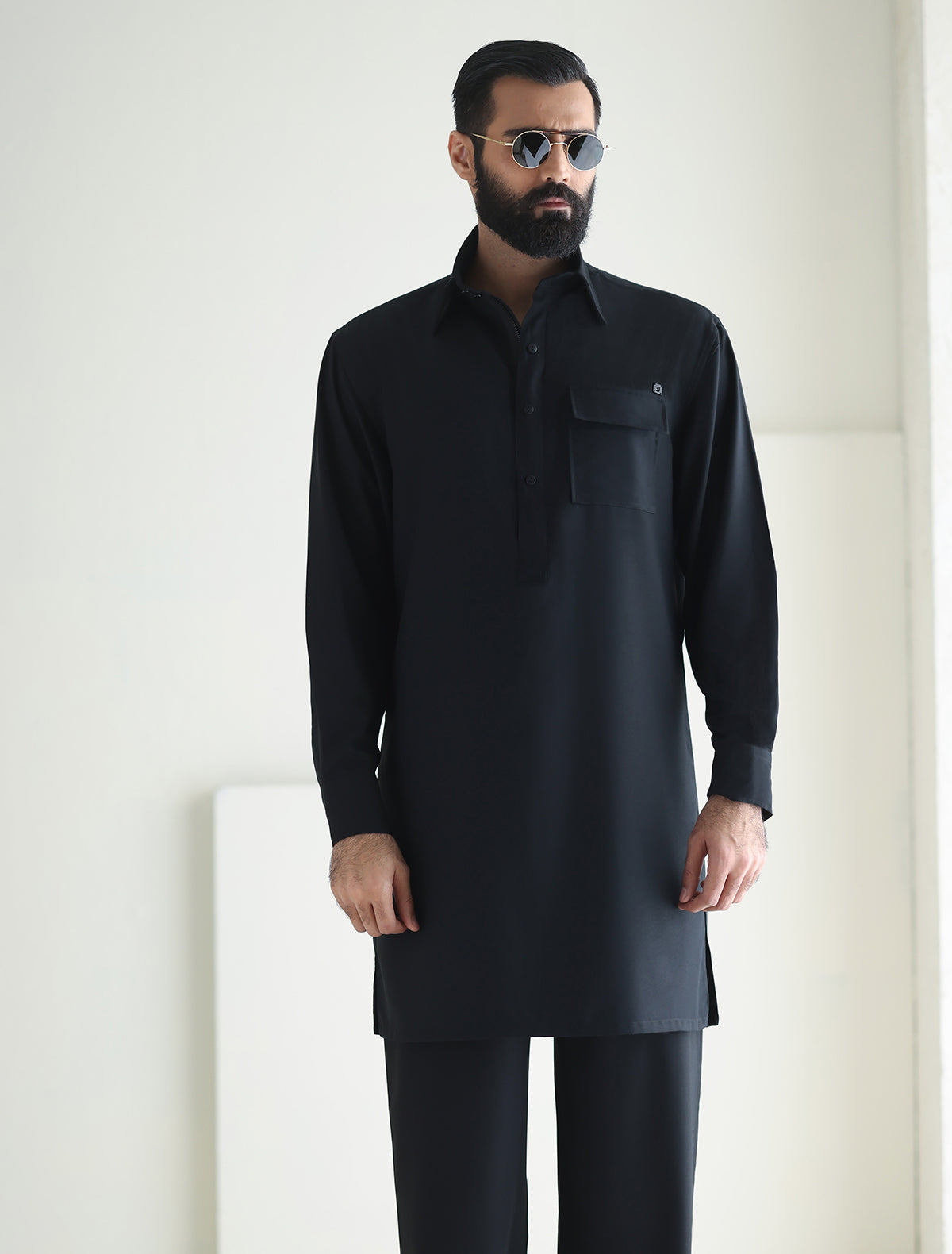 Pakistani Menswear | Ismail Farid - BLACK DESIGNER KURTA PAJAMA by Designer House of Maryam Ltd. - House of Maryam - Pakistani Designer Ethnic Wear in {{ shop.shopifyCountryName }}