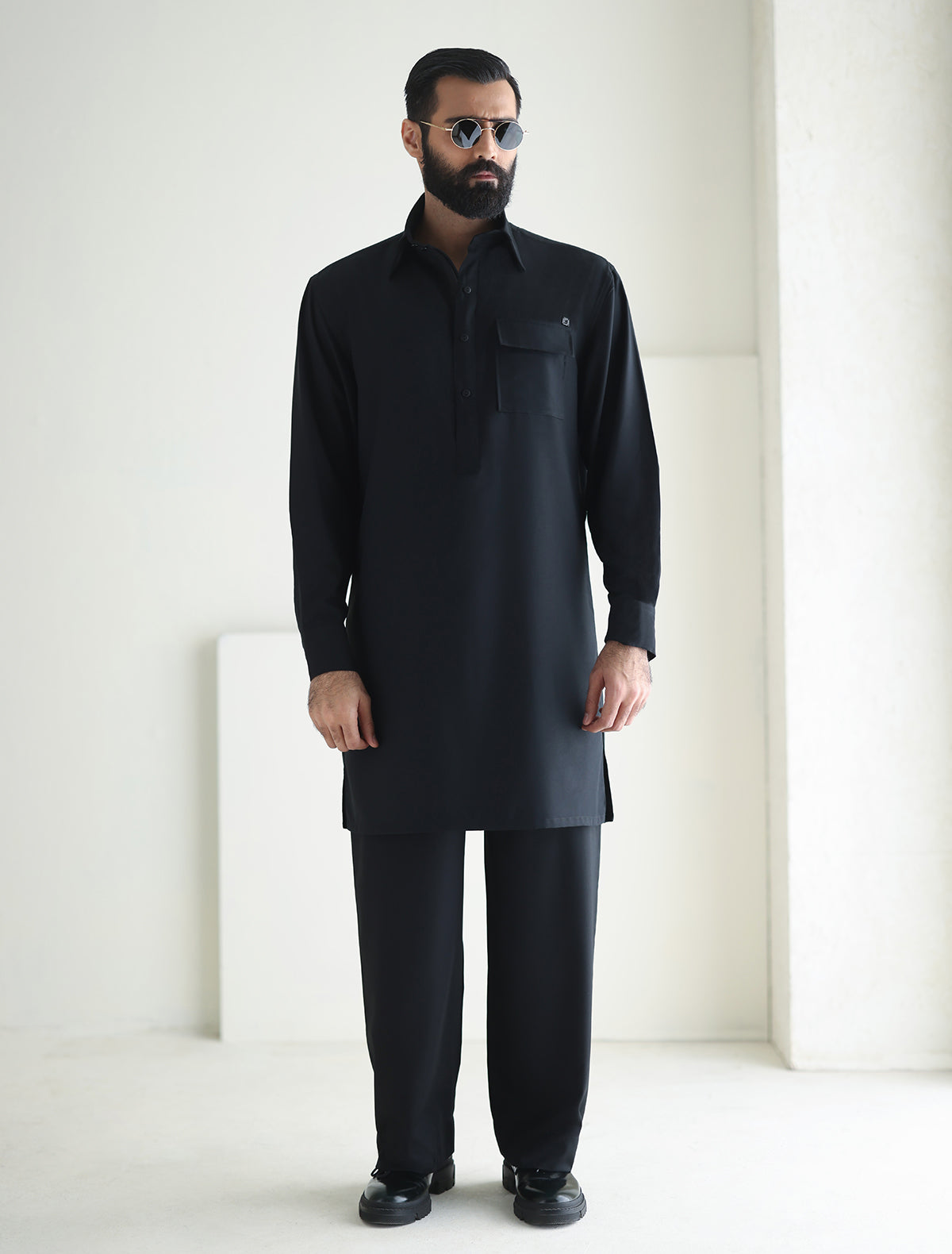 Pakistani Menswear | Ismail Farid - BLACK DESIGNER KURTA PAJAMA by Designer House of Maryam Ltd. - House of Maryam - Pakistani Designer Ethnic Wear in {{ shop.shopifyCountryName }}