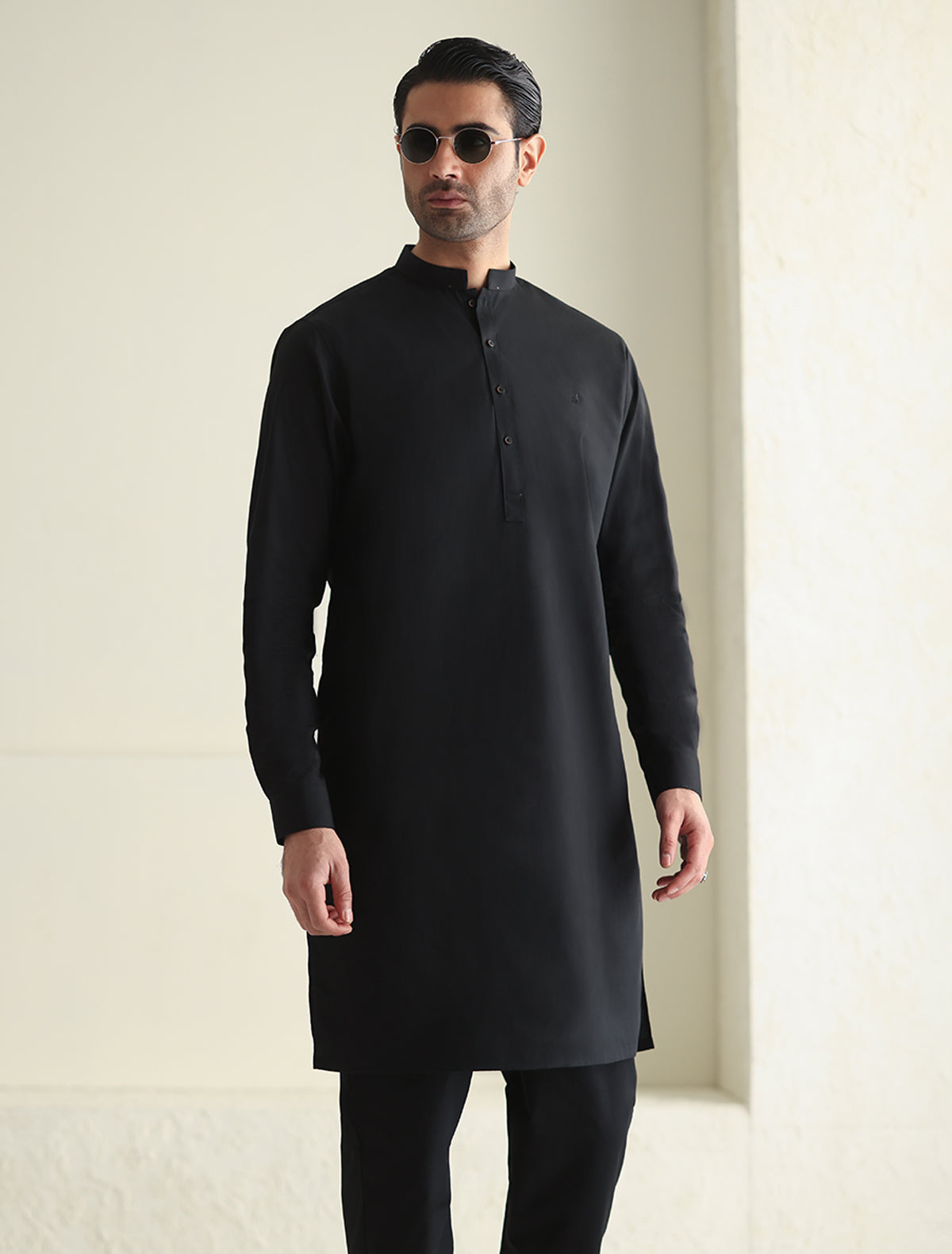 Pakistani Menswear | Ismail Farid - BLACK CLASSIC KURTA PAJAMA by Designer House of Maryam Ltd. - House of Maryam - Pakistani Designer Ethnic Wear in {{ shop.shopifyCountryName }}