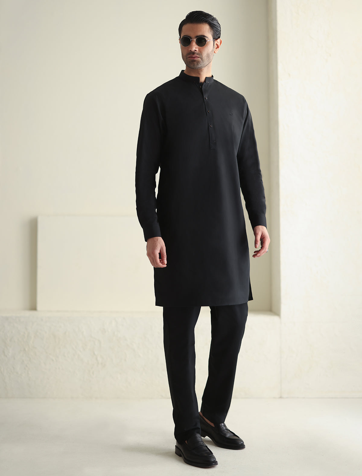 Pakistani Menswear | Ismail Farid - BLACK CLASSIC KURTA PAJAMA by Designer House of Maryam Ltd. - House of Maryam - Pakistani Designer Ethnic Wear in {{ shop.shopifyCountryName }}