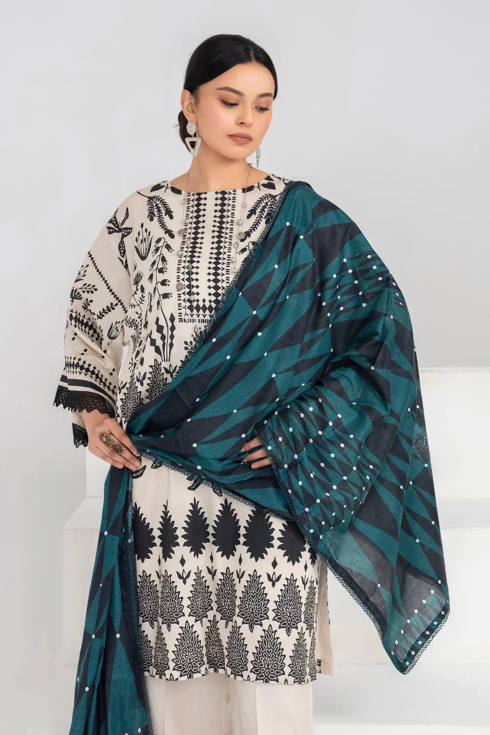 Ittehad | Printed Lawn 24 | IP3P02-3PS-BGE -  Ittehad Casuals - Original Designer Dress - House of Maryam