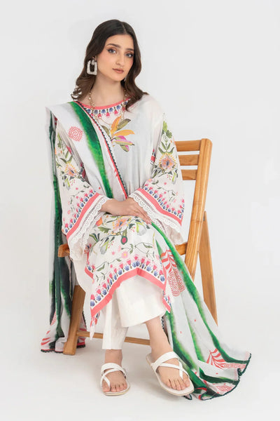 Ittehad | Printed Lawn 24 | IP3P05-3PS-OWH -  Ittehad Casuals - Original Designer Dress - House of Maryam