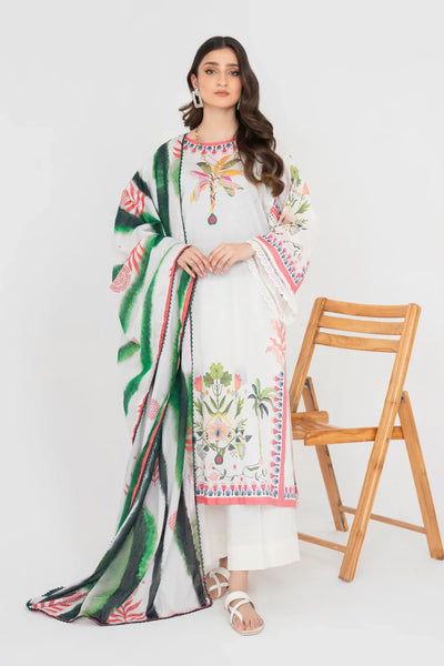 Ittehad | Printed Lawn 24 | IP3P05-3PS-OWH -  Ittehad Casuals - Original Designer Dress - House of Maryam