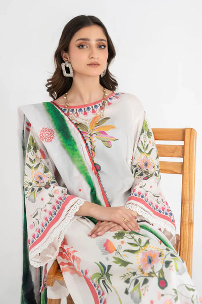 Ittehad | Printed Lawn 24 | IP3P05-3PS-OWH -  Ittehad Casuals - Original Designer Dress - House of Maryam