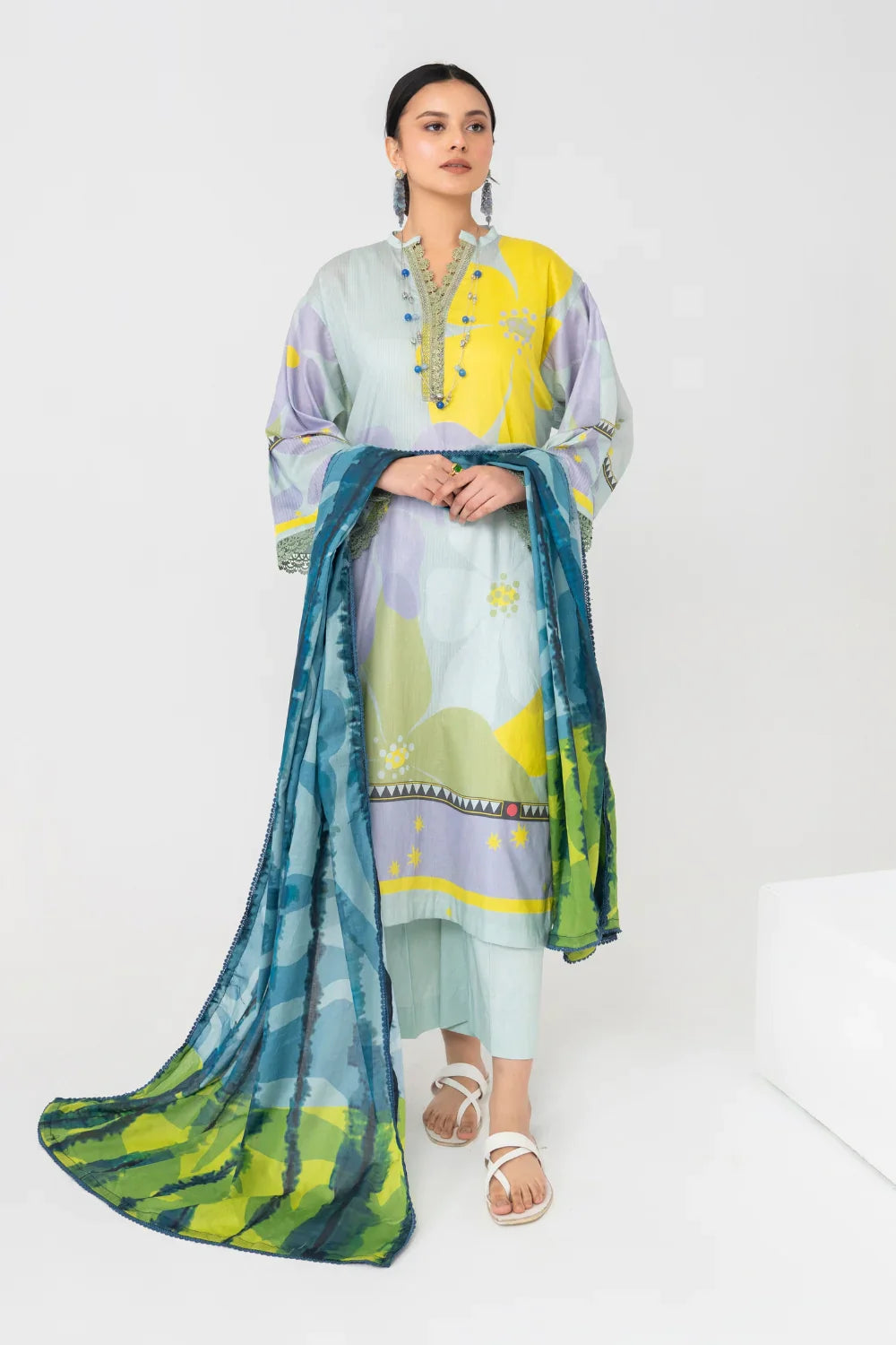 Ittehad | Printed Lawn 24 | IP3P07-3PS-LGR -  Ittehad Casuals - Original Designer Dress - House of Maryam