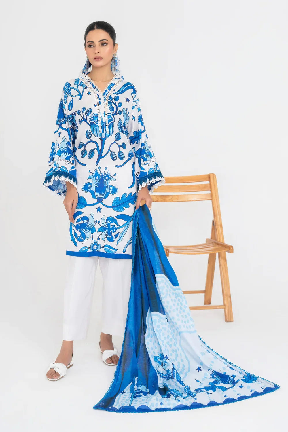 Ittehad | Printed Lawn 24 | IP3P10-3PS-BLU -  Ittehad Casuals - Original Designer Dress - House of Maryam