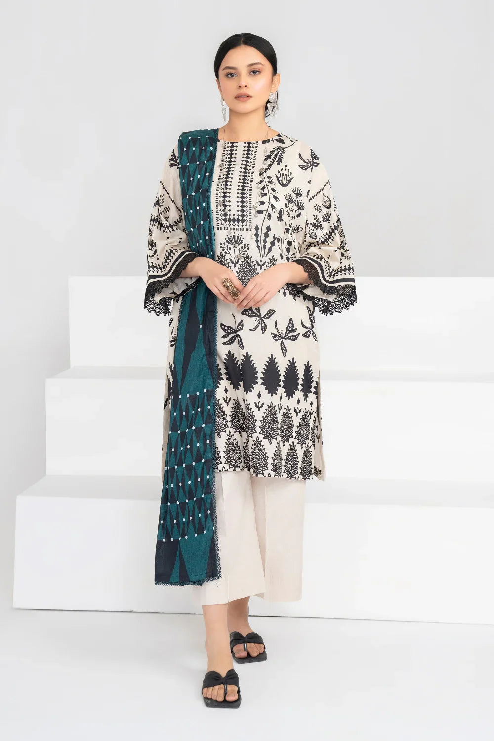 Ittehad | Printed Lawn 24 | IP3P02-3PS-BGE -  Ittehad Casuals - Original Designer Dress - House of Maryam