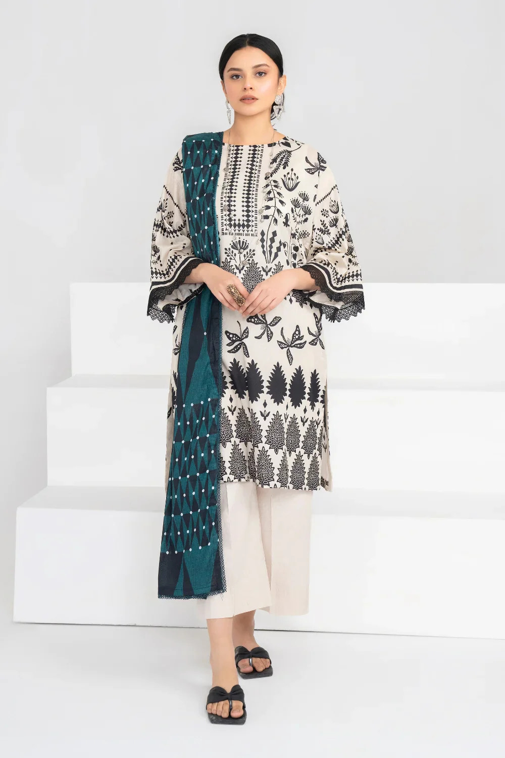 Ittehad | Printed Lawn 24 | IP3P02-3PS-BGE -  Ittehad Casuals - Original Designer Dress - House of Maryam
