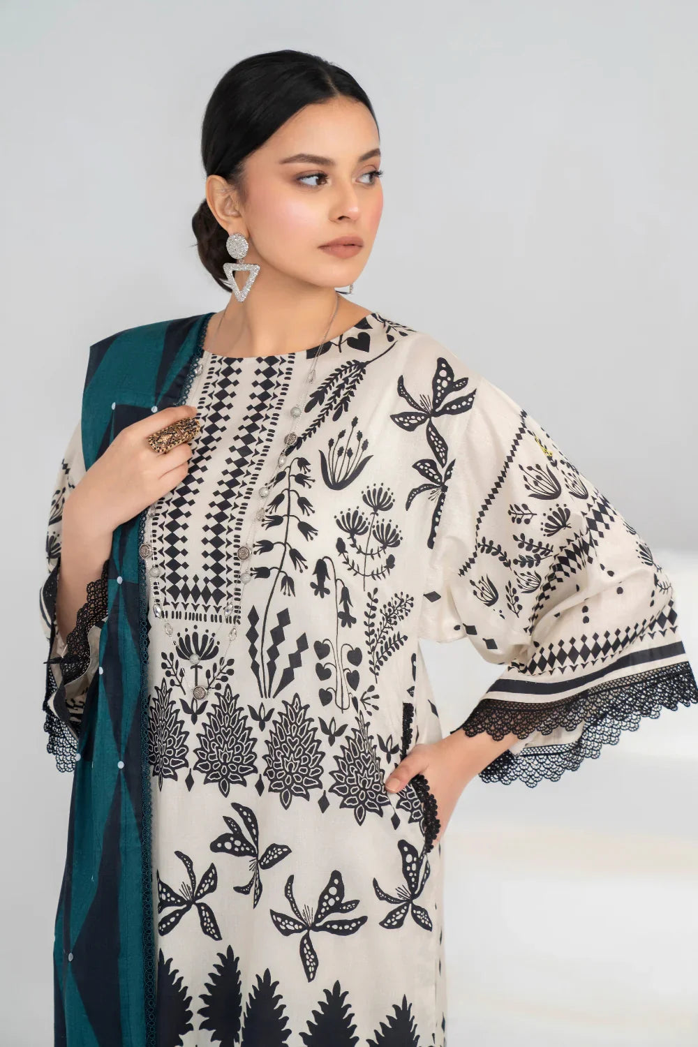 Ittehad | Printed Lawn 24 | IP3P02-3PS-BGE -  Ittehad Casuals - Original Designer Dress - House of Maryam