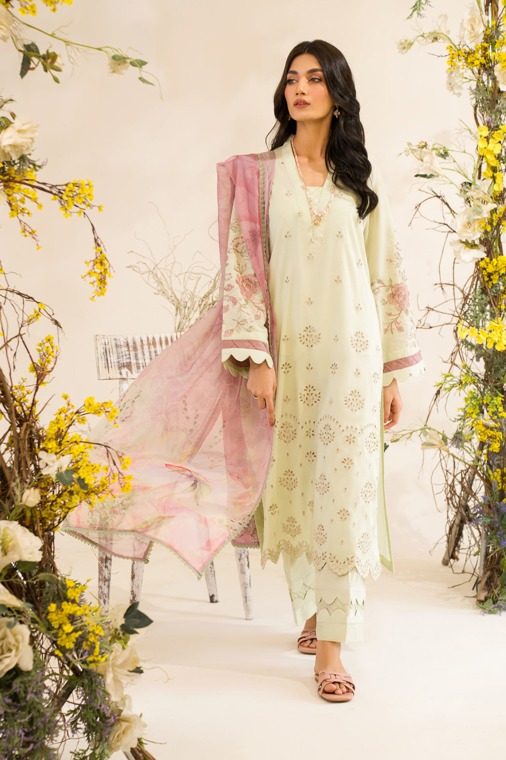Iznik | Lawnkari 24 | UE-198 SILKGREEN -  Iznik Formal - Original Designer Dress - House of Maryam